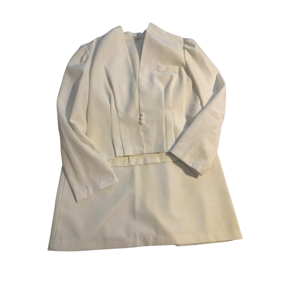 Vintage Skirt Suit Set Elegant White Pleated Cropped Blazer Retro Aesthetic